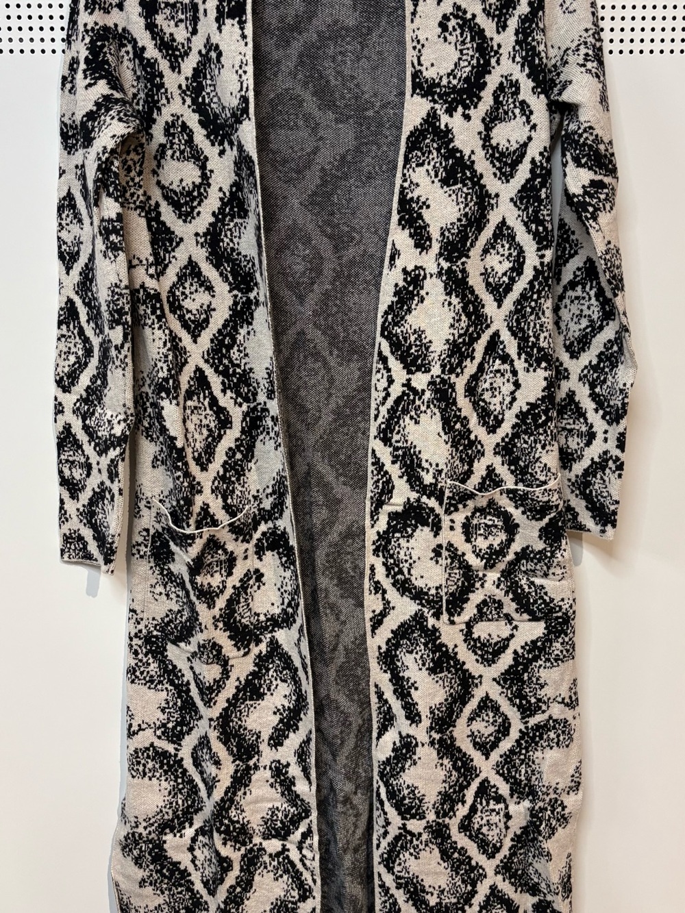 For Thee Open-Front Long Women's Cardigan in Black and Cream